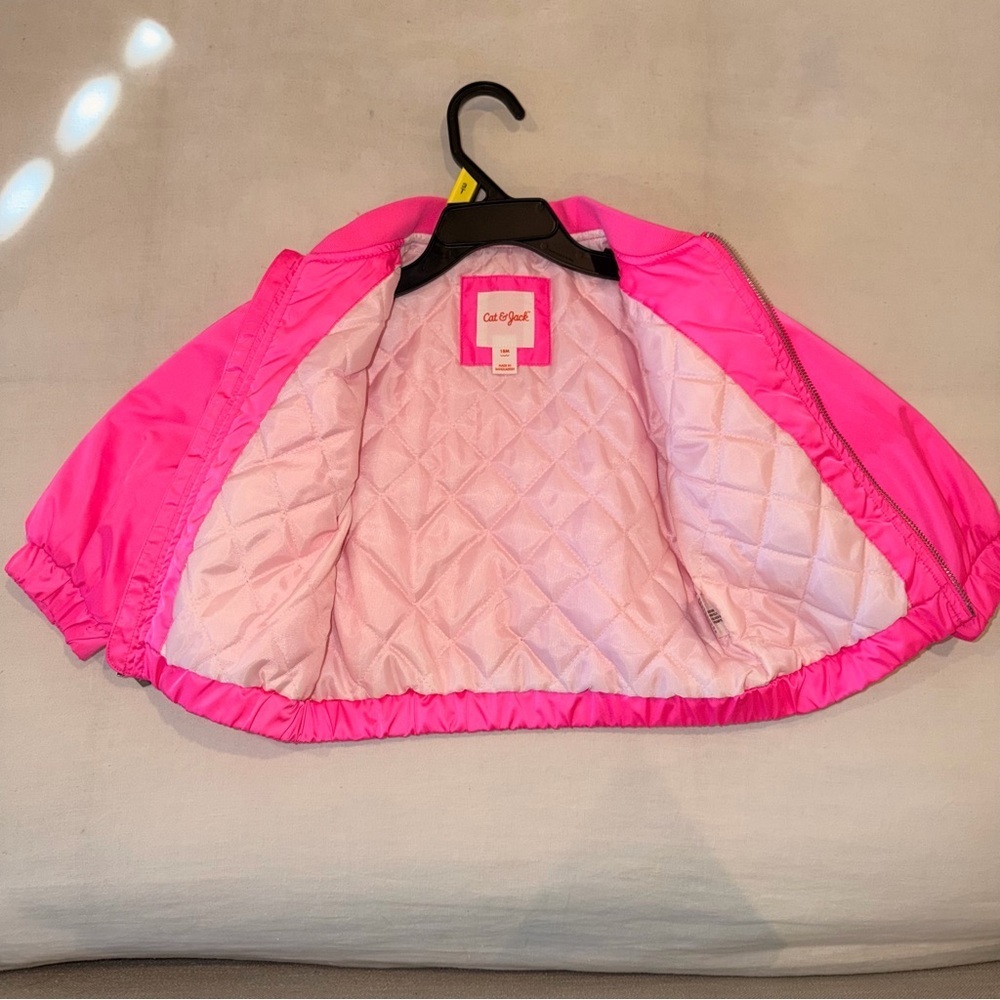 Cat & Jack Hot Pink Bomber Jacket Girls 18M Lightweight Zip Front - Picture 7 of 7